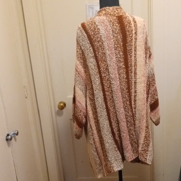 J. Jill Striped Open-Front Cardigan in Pink, Cream & Brown Earth Tones - Picture 3 of 8